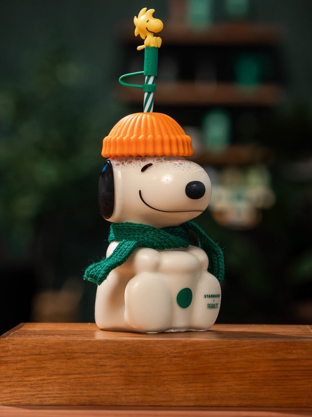 Starbucks Snoopy Bottle with Orange Hat and Green Scarf